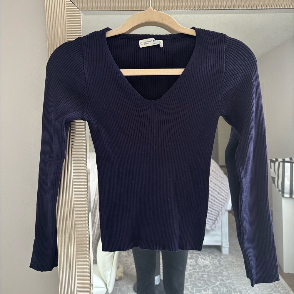 Navy Blue Ribbed Thin Sweater